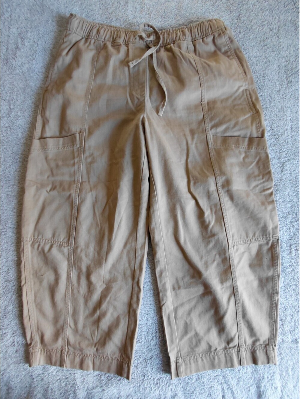 Old Navy Womens Large Mid Rise Barrel Leg Twill Cargo Pants Baggy Light Brown